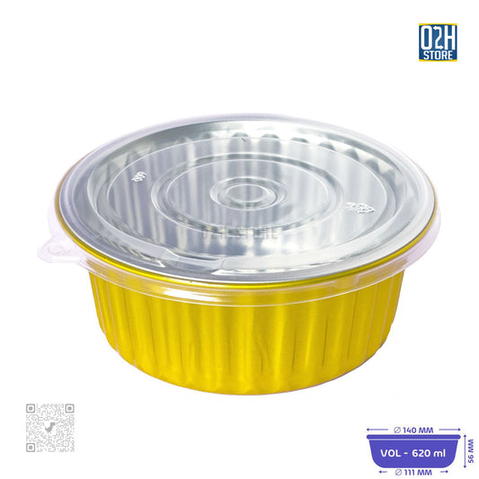 620 ml Gold Round Aluminium Containers with Lid | Pack of 500