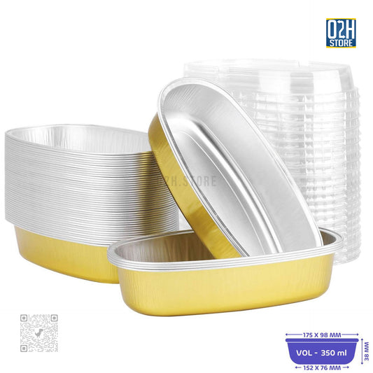 350 ml Oval - Gold Base Aluminium Containers with Lid ( Pack of 1000)