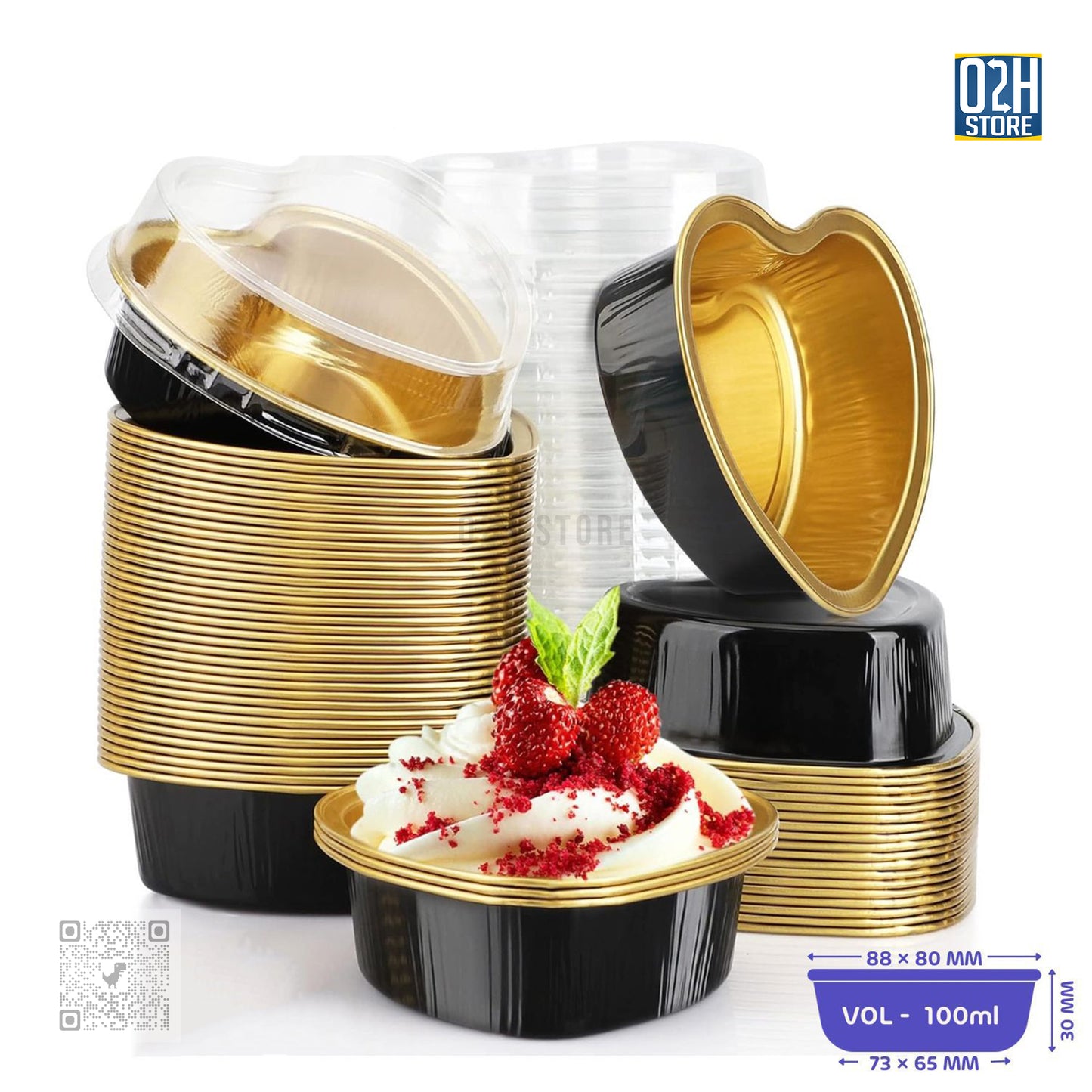 100 ml Heart - Black Base Aluminium Containers with Lid ( Pack of 2000 )
